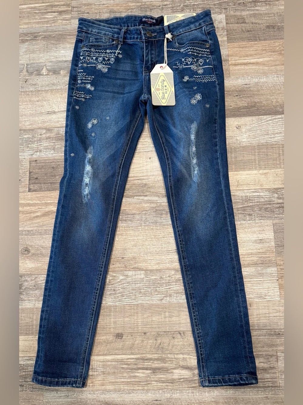 NWT Girls Dark Blue Embroidered Skinny Jeans